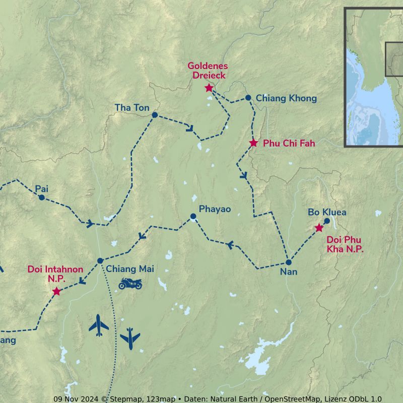 Enduro-Tour Thai Mountain Dreams - Routing Motorradreisen, Motorradtouren, thailand, gruppenreisen, geführt, chiang mai, Samoeng, mai sariang, doi intahnon, mae hong son, soppong, phayao, bo kluea, phu chi fa, mae sei, mekong, burma, thaton, doi ankhang